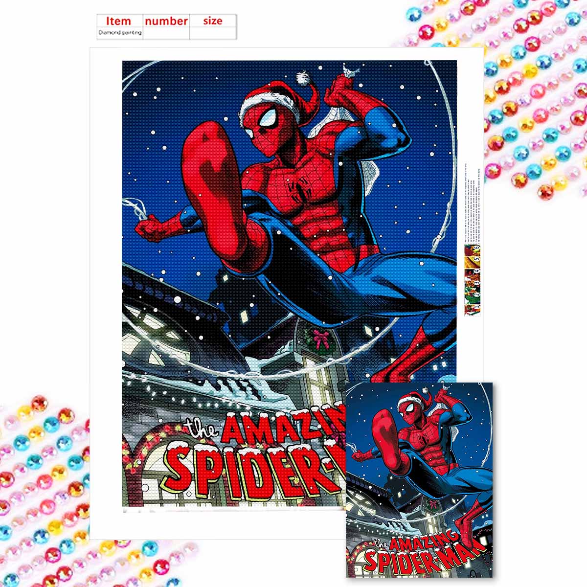 

Полная круглая алмазная живопись Человек-паук в канун Рождества Искусство Стразы Картина Мозаика DIY 5D Вышивка крестом Домашнее украшение Round 20x30cm