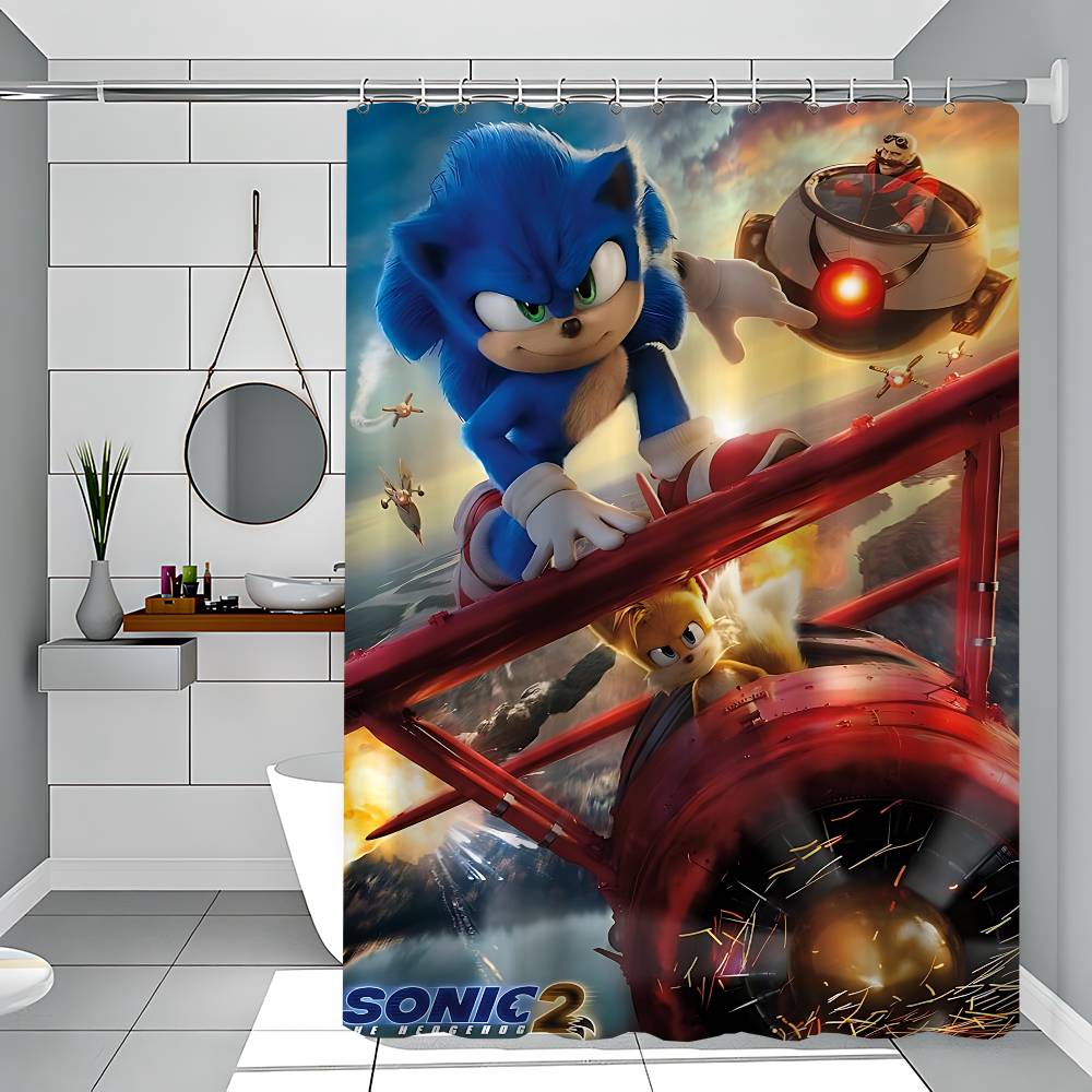 Sonic The Hedgehog White Shower Curtain, Bathroom Decorative Shower Curtain, Waterproof Shower Curtain With Hooks