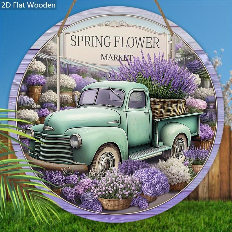 Rustic Wooden Sign with Lavender Pattern - Charming Decorative Hanging Plaque for Front Door, Wall Decorative Hanging Ornament