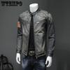 Men's Personalized Patch Denim Jacket Coat Casual Standing Collar Grid Large Size Denim Coat