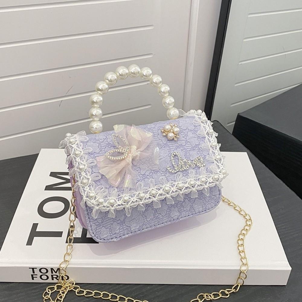 Fashion Pearl Lace Children's Crossbody Bag Lightweight Princess Girl Shoulder Bag Adjustable Handbag