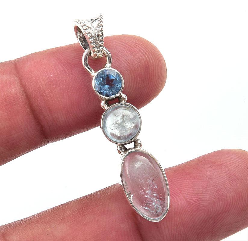 

Natural Aquamarine,Blue Topaz 925 Solid Sterling Silver Gift Pendant 1.50 f3H96