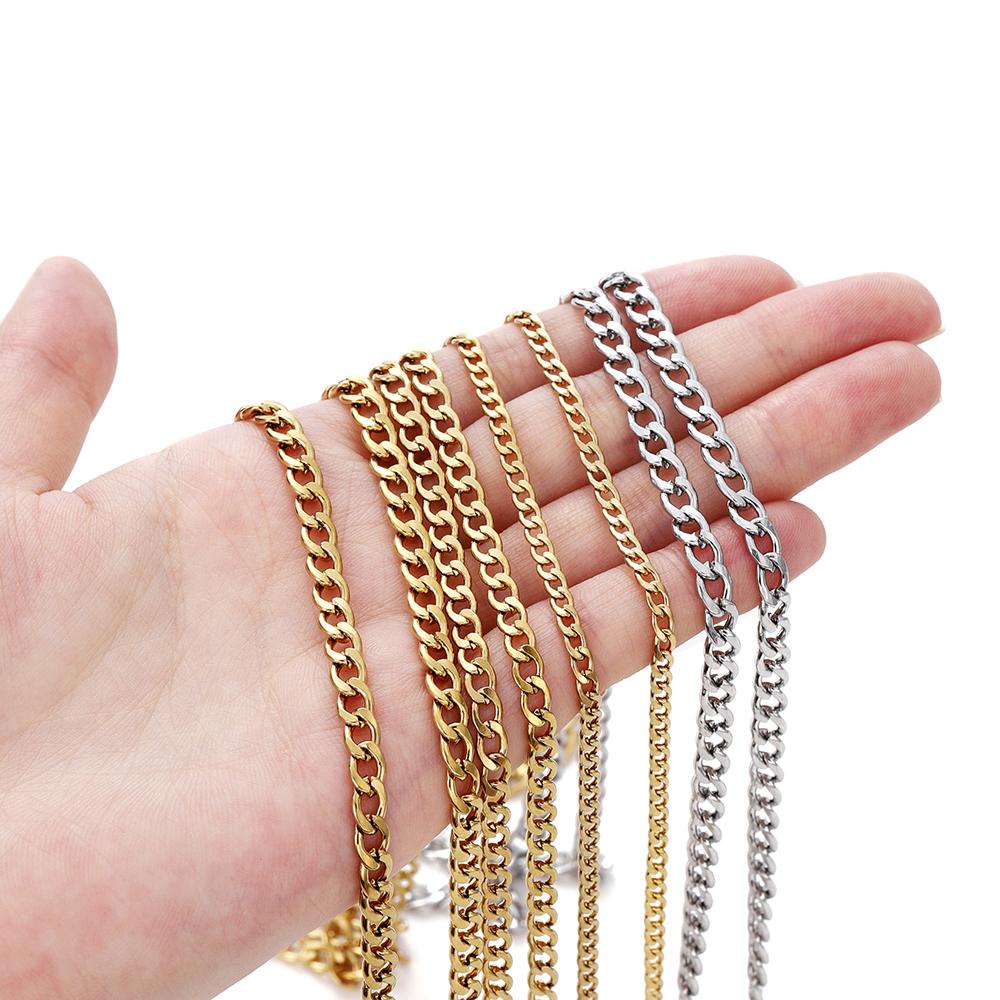 2Meters 2.9-4.6mm Stainless Steel Curb Cuban Chains Bulk for DIY Necklace Bracelet Anklet Jewelry Making Accessories Supplies