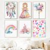 Dreamcatcher Princess Unicorn Girl Fairy Castle Colorful Wall Art Canvas Painting Posters and Prints Picture for Kids Room Decor