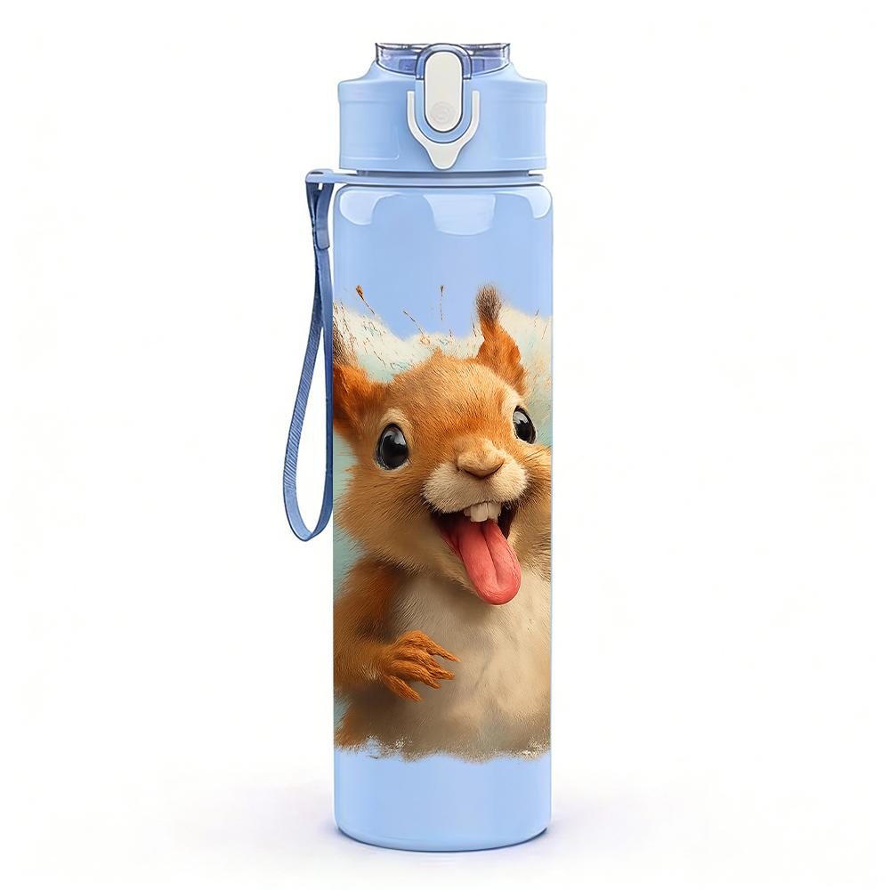 1PC Cheerful Squirrel Cartoon 750ml Color Plastic Sports Water Bottle Leakproof Flip Straw Lid For Sports Office Home Use