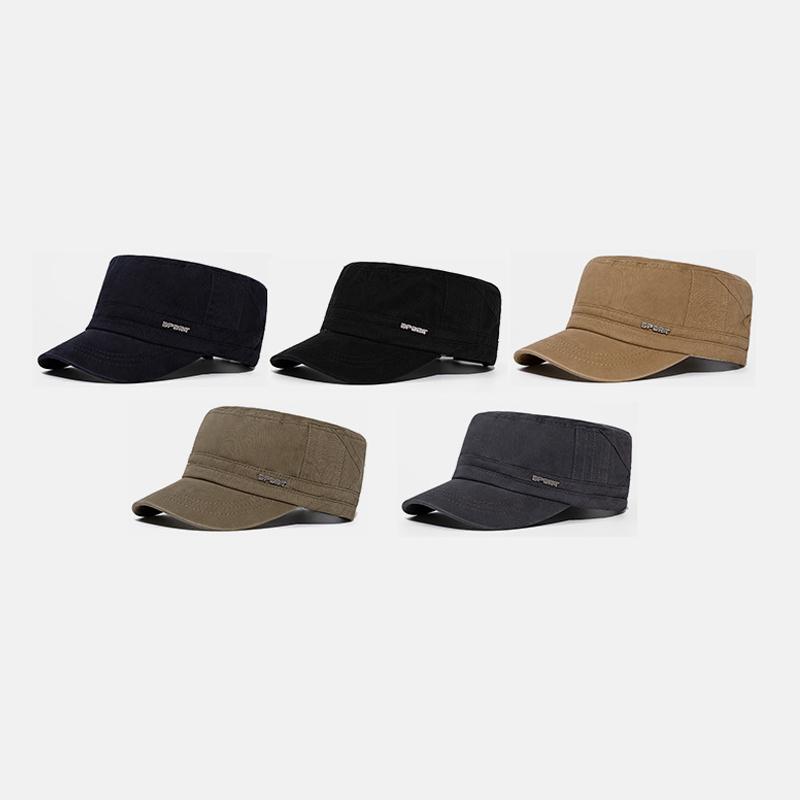 Flat Top Hat Men's Sun Hat British Vintage Cap Captain Cap Visors Hat Training Cadet Caps
