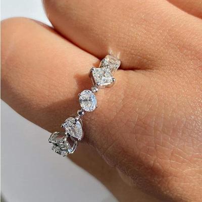 Hoyon Love Row Imitate Diamond Aaa Zircon Ring For Women High Carbon Advanced Heart -Shaped Full Circle Row Ring For Girlfriend