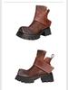 Johnature Genuine Leather Square Toe Short Boots Retro Thick Sole Thick Heels Women's Shoes