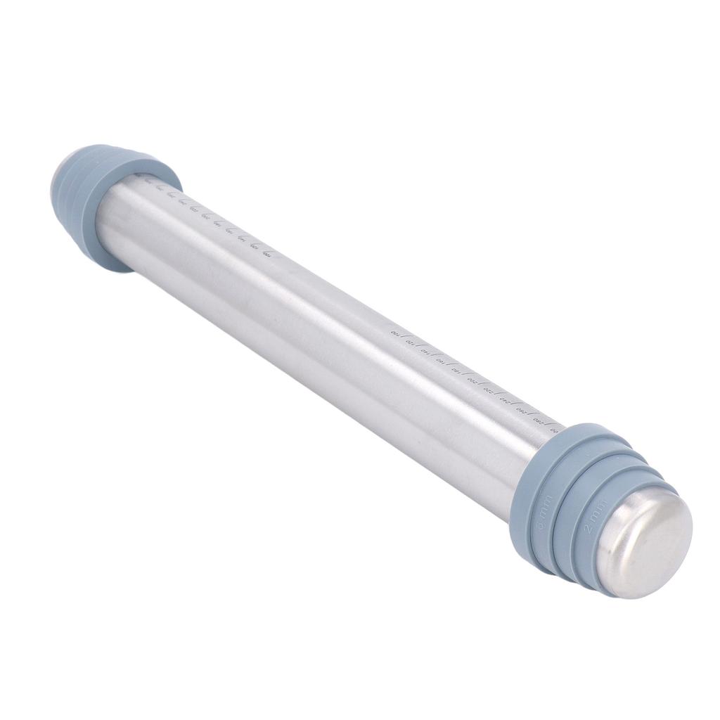 Rolling Pin Dough Roller Stainless Steel with 4 Silicone Guide Rings Anti Stick Anti Slip Kitchen