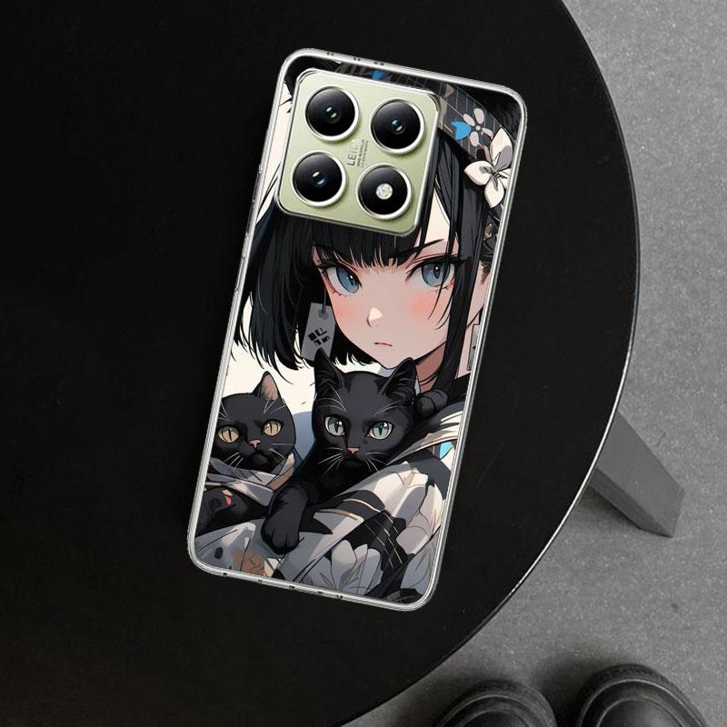 Anime Girls Cute Black Cat Phone Case Cover for Xiaomi Redmi Note 15 14 13 12 11 Pro Plus 14S 12S 11S 11T 11E 10S 10 Customized