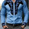 Men's shirt long sleeved printed shirt European and American business lapel