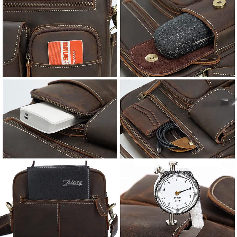 Tide Cow Men's Vintage Crazy Horse Leather Crossbody Messenger Bag