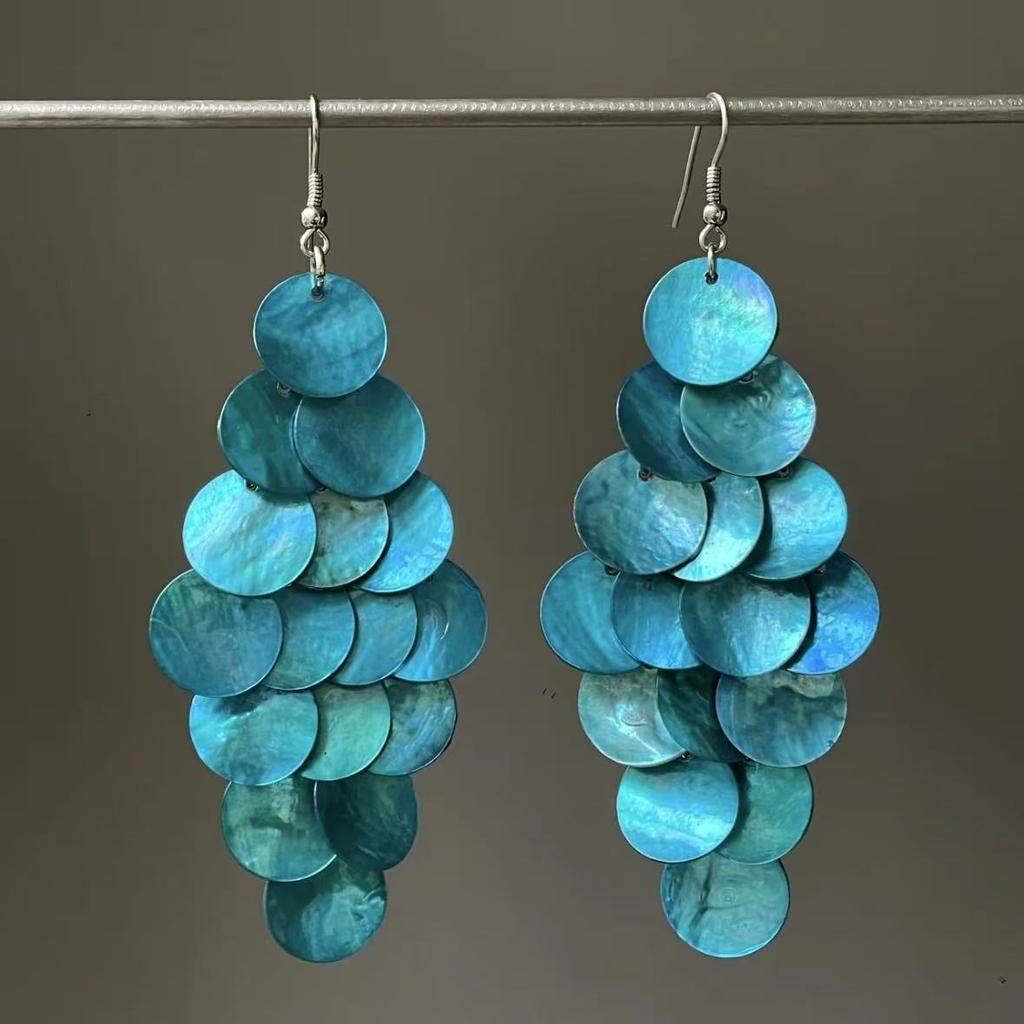 Shell Round Fringed Ear Hook Sweet, Fresh and Exaggerated Earrings Seaside Vacation Temperament Earrings Design Sense Niche