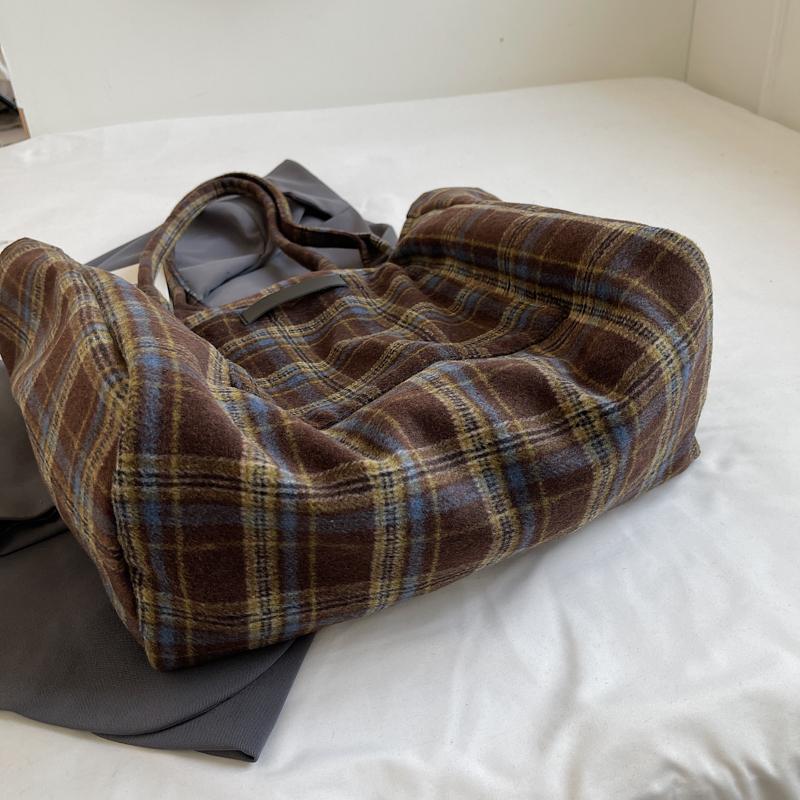 Woolen Plaid Big Bag Women's Portable Tote Bag Commuter Shoulder Bag