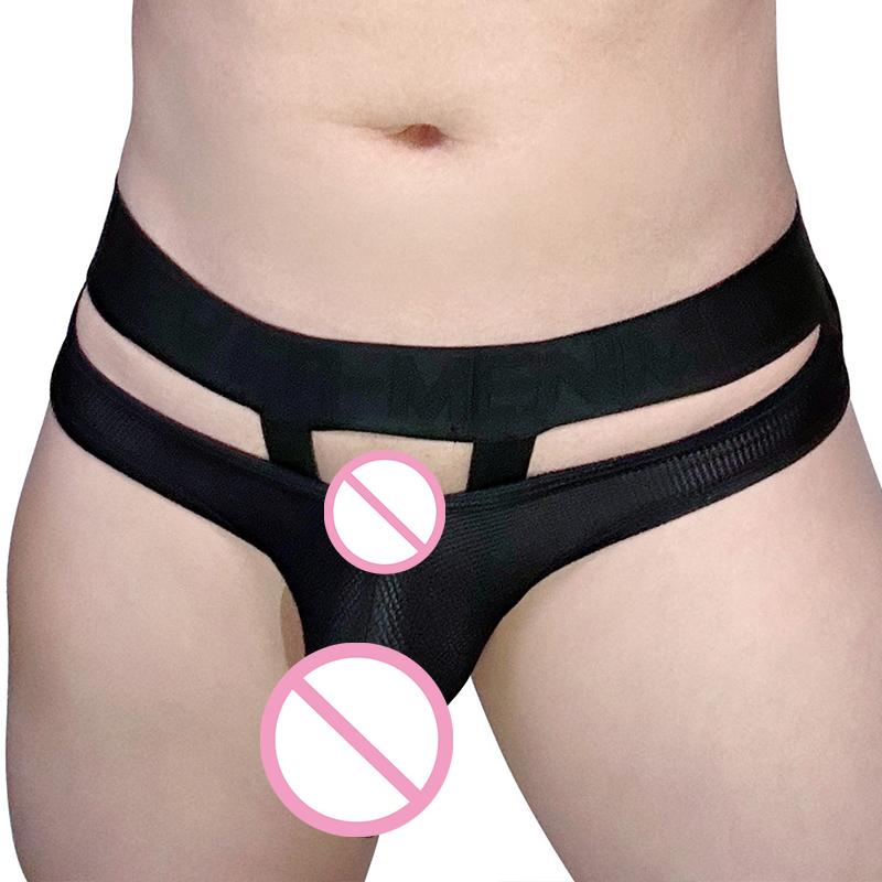 Men's Sexy O Ring Cross Slings Elephant Nose Briefs V Mesh Ultra-Thin Lingerie Mini Micro Panties Lifting Protruding Underwear
