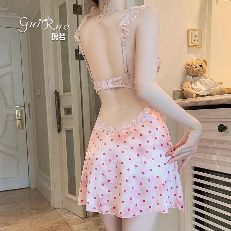 Women's Silky Deep V Push Up Padded Tie Waist Sleep Dress with Robe Set