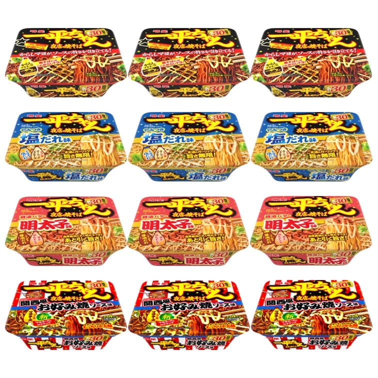 

Ночной рынок Myojo 4 классических вкуса Захватывающая соль Соевый соус Масло Ментайко Соус Окономияки Дегустационный ассортимент как Ippei-chan Yakisoba (Соус