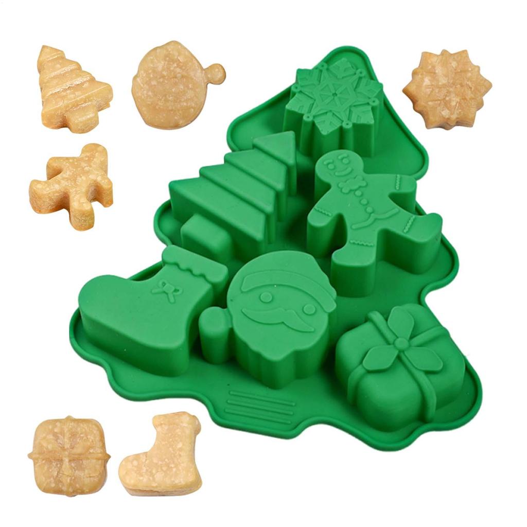 Christmas Tree Silicone Mold 6-Cavity Santa Claus Snowflake Cake Baking Mold Non-stick Christmas Fondant Mold For Thanksgiving