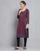 MONTE CARLO Womens Self Design Wine Round Neck Full Sleeve Kurti