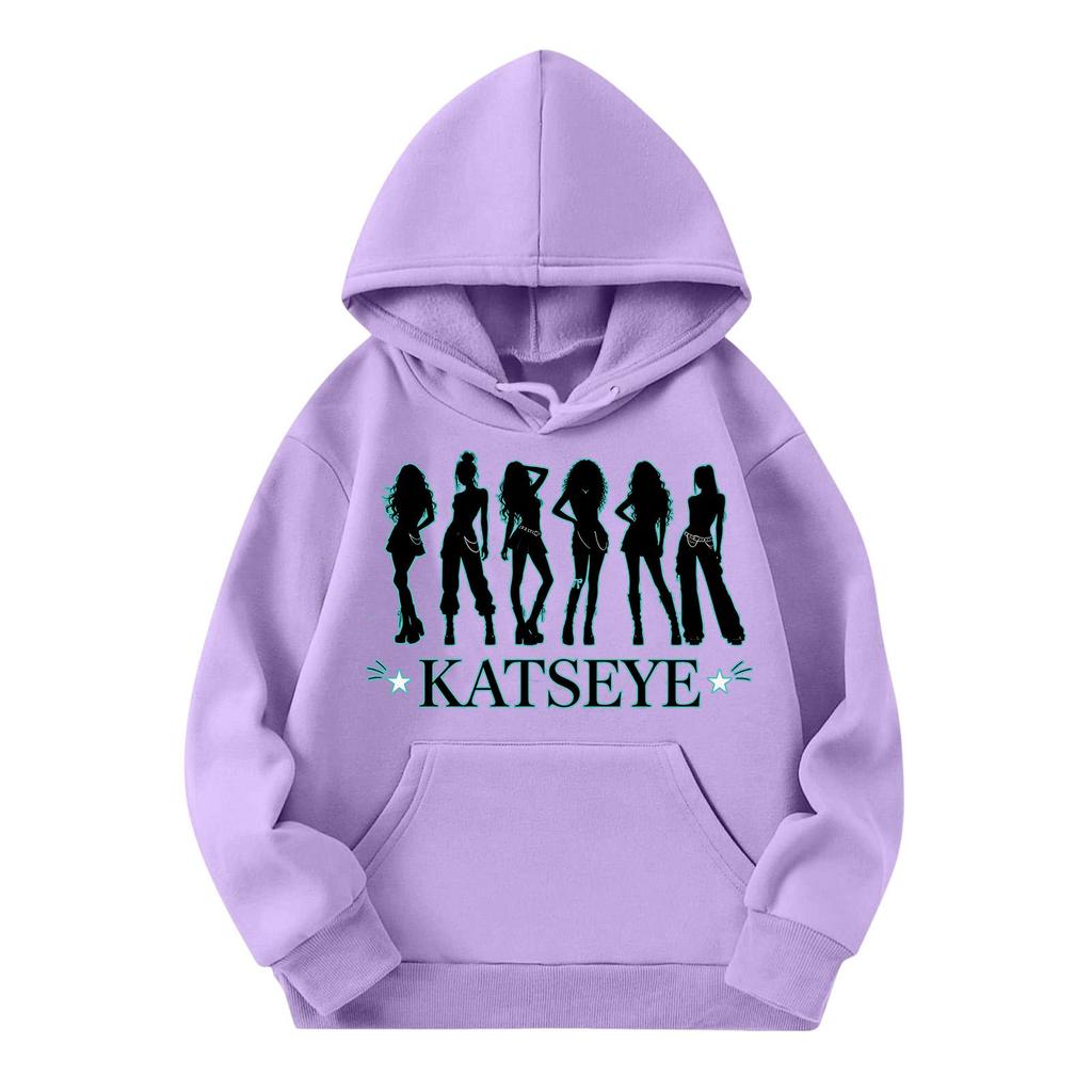 Girls' Fashion Long-Sleeve Hooded Sweatshirt with Print and Pockets