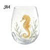 Durable Thick Base Glass Cups Stemless Wine Glasses with Marine Animal Pattern, 420ml Capacity, High Borosilicate Decorative Aesthetic Water Tumblers