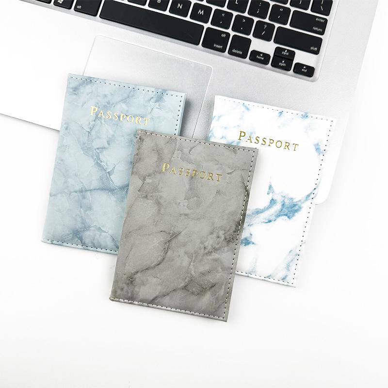 Marble Leather PU Passport Holder Wallet with Single Pocket Stitching