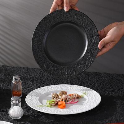 High-Grade Round Ceramic Dessert and Steak Plate In Black and White