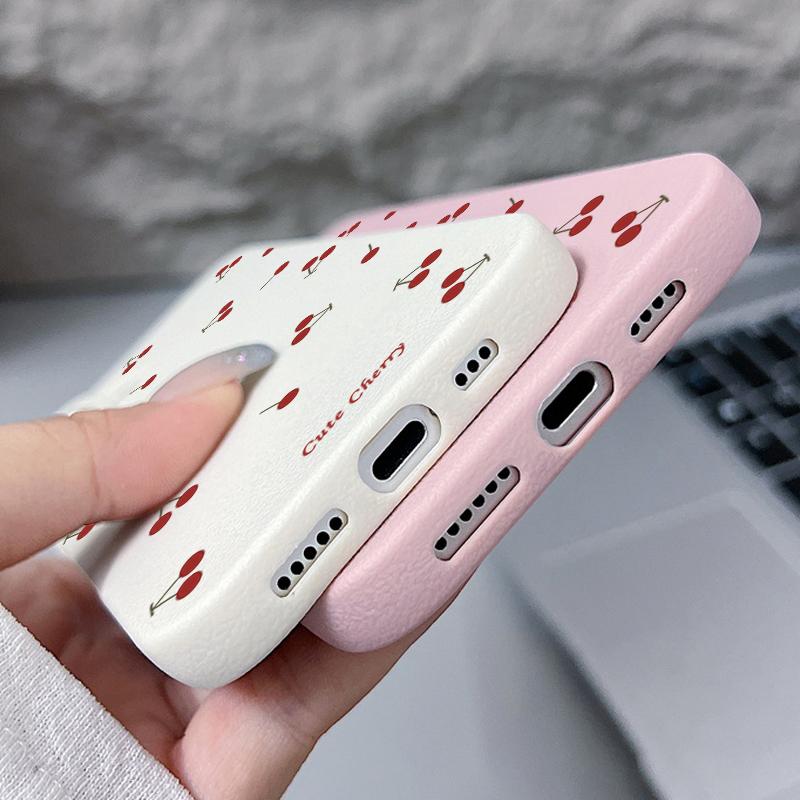 Custodia IPhone 13/14 Con Motivo Ciliegie – Cover Morbida TPU Sottile, Protezione Fotocamera, Design Carino Per Ragazze – Rosa