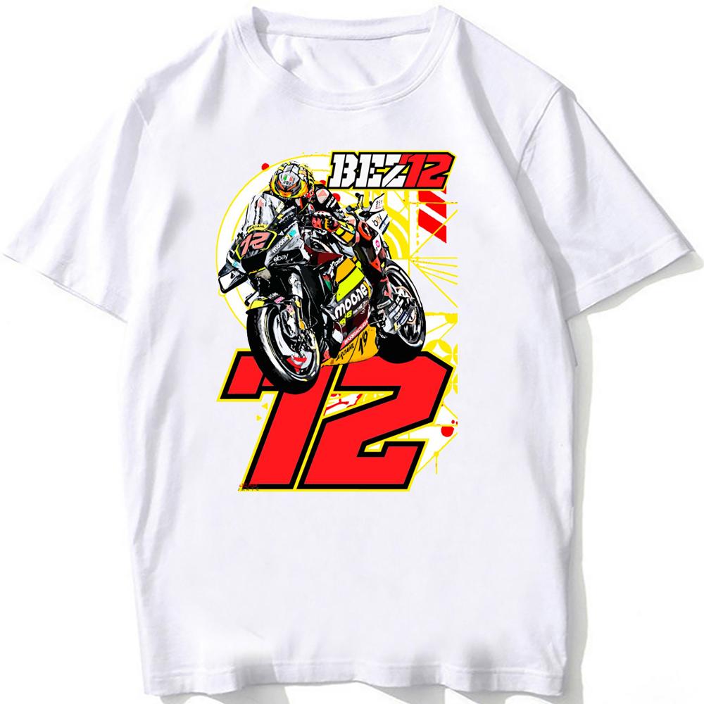 2025 Nuevo Marco Bezzecchi 72 Gp Camiseta de Montar Verano Unisex Manga Corta Deporte Chico Hip Hop Casual Tops Blancos Camisetas de Piloto de Motocicleta