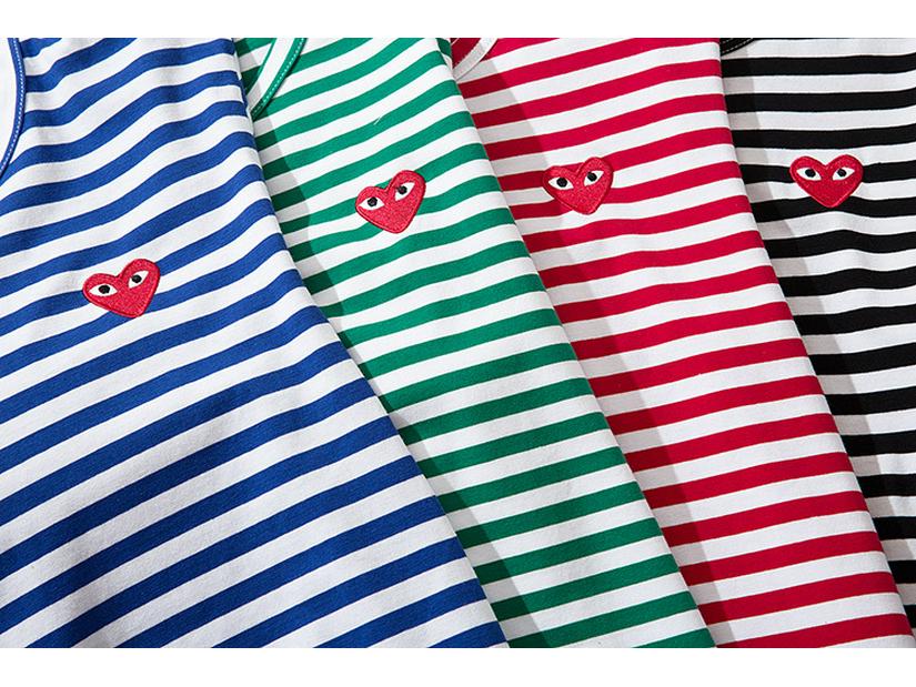 Japanese Style Striped Embroidered Unisex Long-Sleeve Top