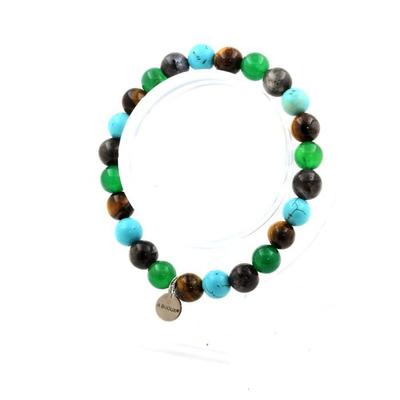 Stones and Minerals. Tiger Eye Pearl Bracelet + Labradorite + Turquoise + Green Agate Made In France.