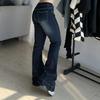 Y2K High Street Low Rise Jeans Blue Women Pants Bootcut Pockets Jeans Streetwear Low Waist Jeans Wide Leg Pants
