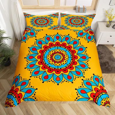Retro Mandala Bloemen Dekbedovertrek Queen Kleur Lotusbloem Dekbedovertrek Abstracte Kunst Beddengoedset Bohemien Exotisch Dekbedovertrek