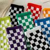 3 Pairs Women Cotton Socks Funny Black White Squares Plaid Casual Socks Breathable Middle Tube Socks