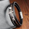 Black Leather Rope Cowhide Men's Double Layer Genuine Leather Woven Bracelet Handmade Multilayer Leather Cross Bracelet 2026