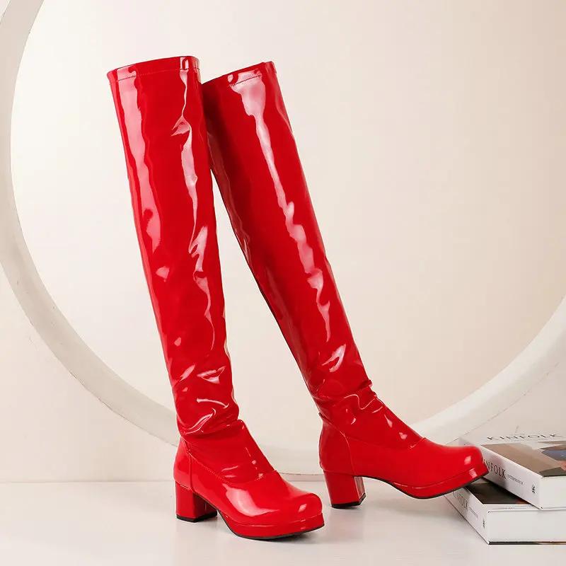 Women Patent Leather High Heel Knee