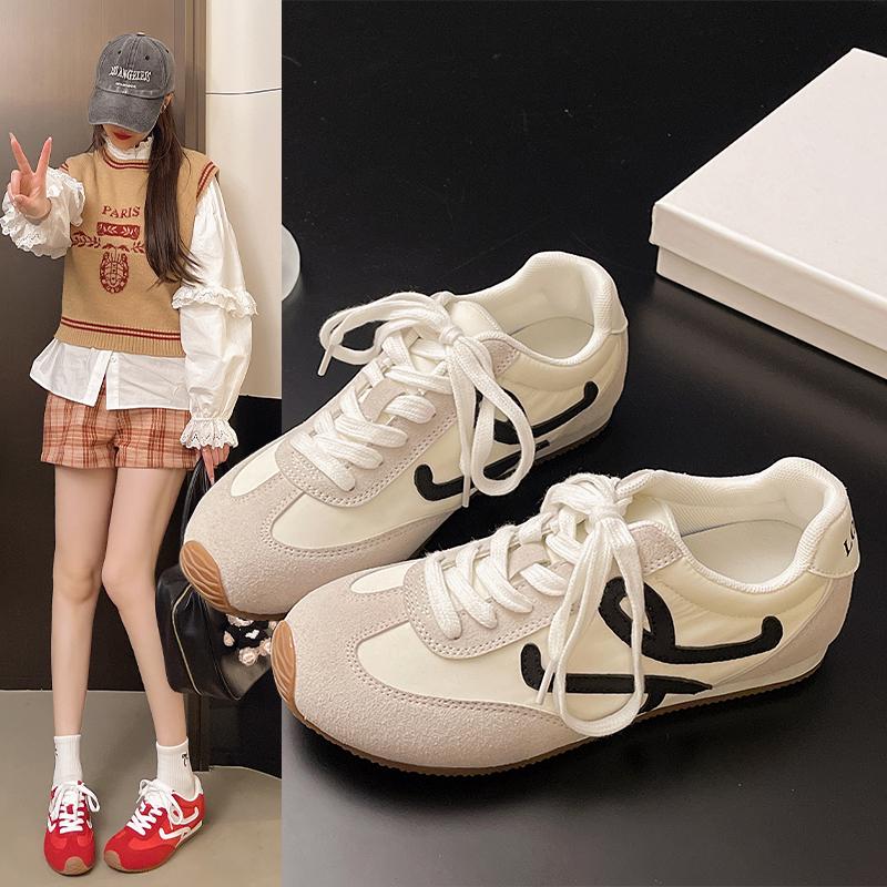

Fashion Leather Women s Casual Trainers Chunky Heel Platform Luxury Sneakers Flat Heel Runway Sport Shoes Female Lace Up Daily 35 бежевый