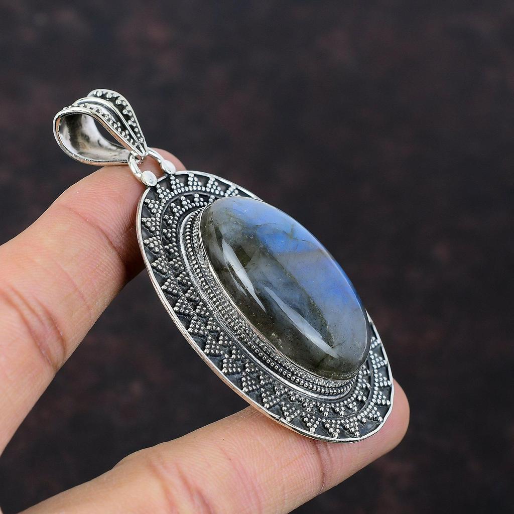 Labradorit Anhänger Natürlicher Edelstein Anhänger Vintage Anhänger Handgefertigter Schmuck 925 Sterling Silber Anhänger Labradorit Schmuck Geschenk für Frauen