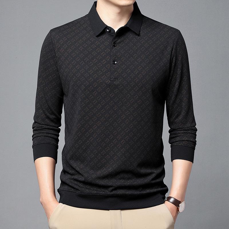 Autumn New Mercerized Cotton Men's Middle-aged and Elderly Long-sleeved T-shirt Lapel Casual Loose Bottoming Shirt POLO Shirt Top