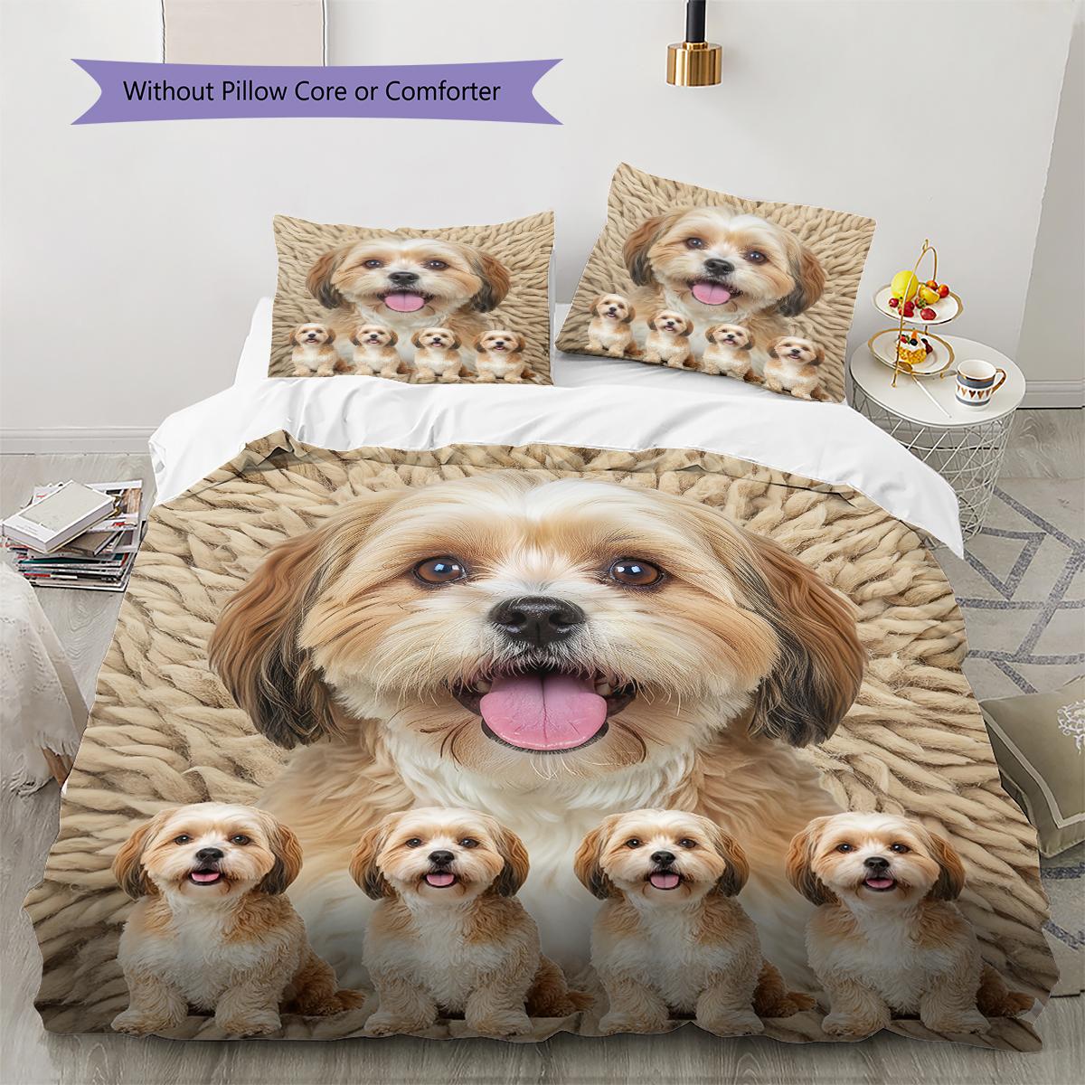 

Lhasa Marejus Dog Pattern Bedding Quilt Set Quilt Cover Pillowcase Home Decoration Gift (1 * duvet cover + 2 * pillowcase, without core) 140x200cm