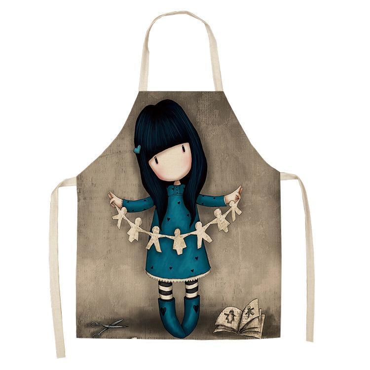 Cartoon Kitchen Apron Cute Girl Print Linen Ladies Kitchen Home Roasted Life Bib Apron Household Cleaning Tools Delantal