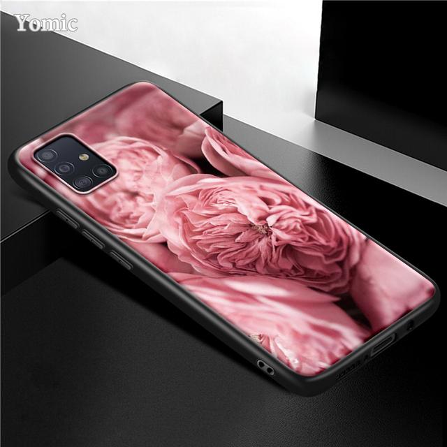 Husa cu flori roz trandafir pentru Samsung Galaxy S21 Ultra A51 A71 A52 A72 5g S20 Fe A50 A70 A41 A31 A30 A21s Tpu Husa telefon neagra Capa
