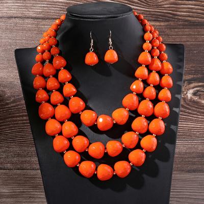Trzywarstwowy Zestaw Biżuterii Naszyjnik Party Ślubny Naszyjnik Choker z Koralikami Kolczyki Dla Kobiet Choker Afrykański Zestawy Naszyjnik Kolczyki