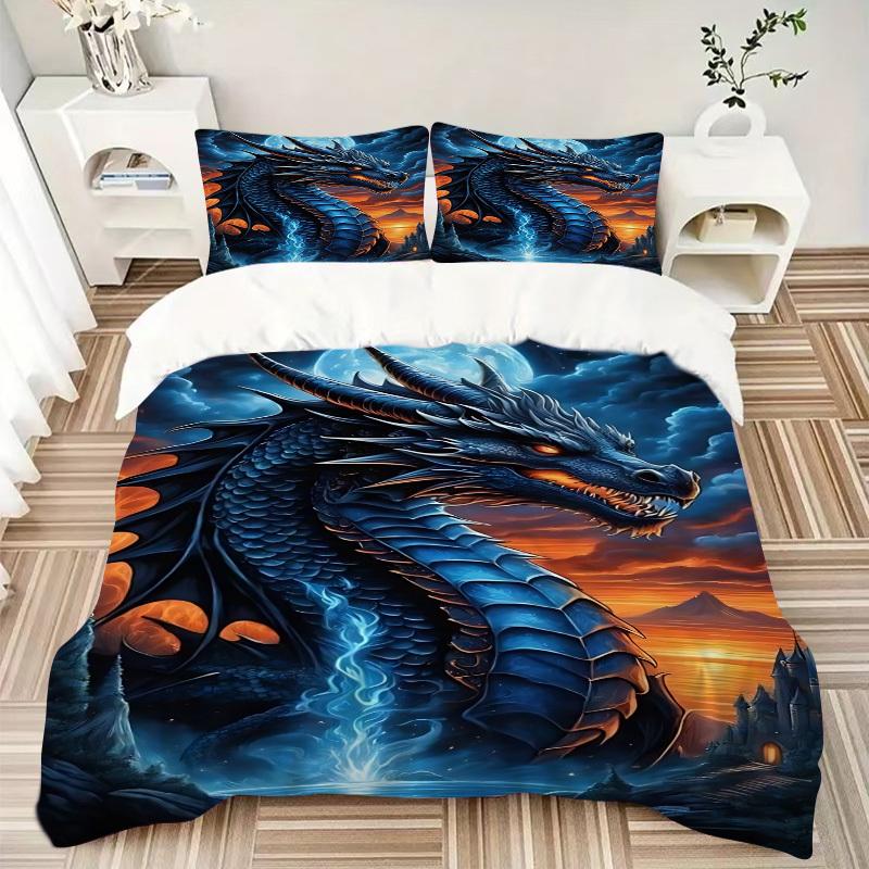 3pcs Dragon Fantasy Artwork Duvet Cover Set -Includes 1 Duvet Cover and 2 Pillowcases, No Quilt Core, All-Season Home Decor  yy251111105