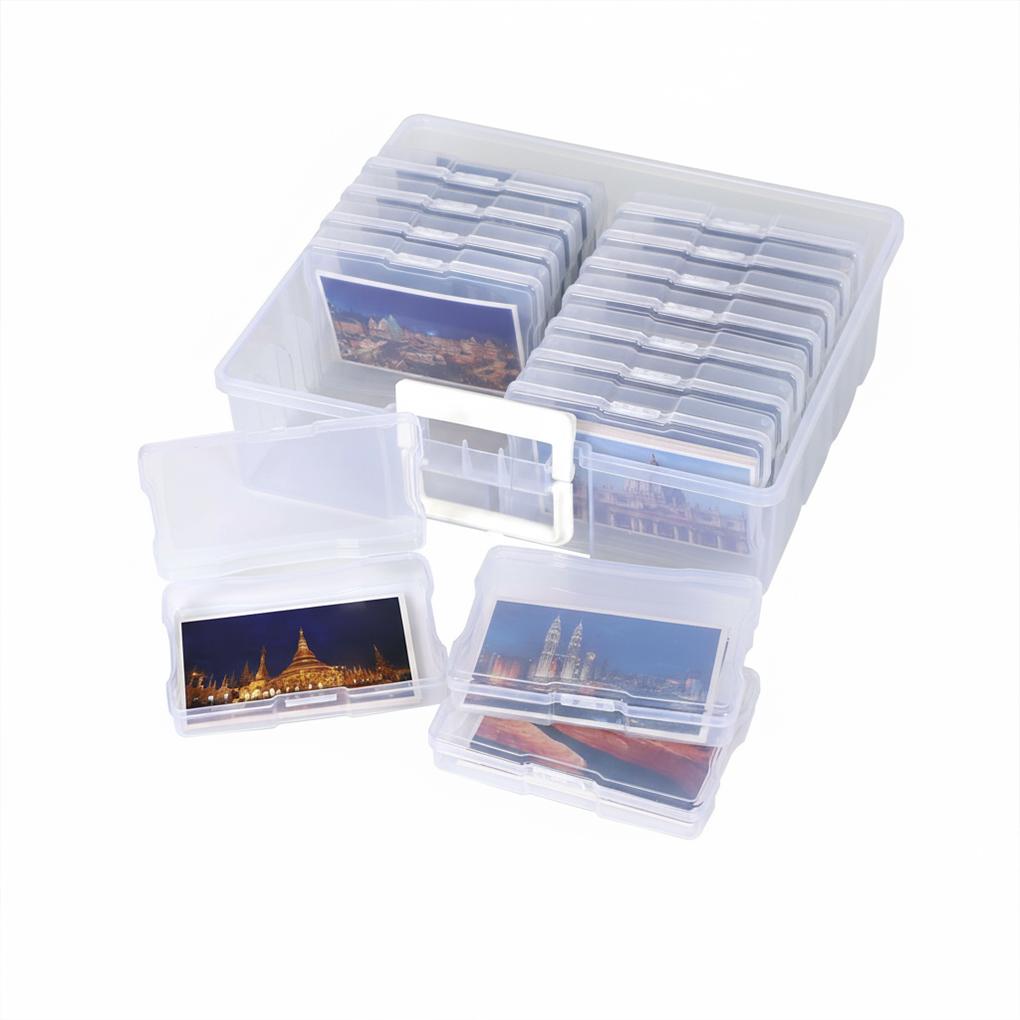 16-Compartment Plastic Photo Storage Box with Handle - Transparent Photo Organizer Case for Photos, Cards, Stickers, Seeds