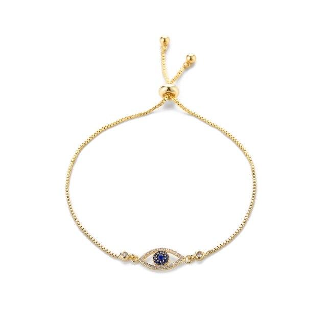 

Модные регулируемые браслеты с открытым глазом из голубого циркония, браслеты-цепочки с подвесками для женщин, ювелирные изделия для вечеринок золотой