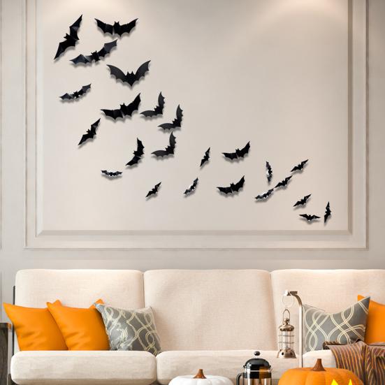 LED Wall Lamp Halloween Stickers, Glow-in-the-Dark Bat & Spider Decorations, Battery-Powered Hanging Ornaments Decor for Haunted House Party,