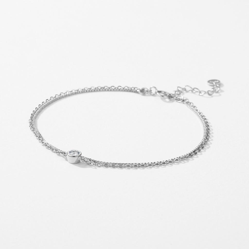 Nový S925 Sterling Silver Dvouvrstvý náramek Dámská móda Osobnost Jednoduchý jednoduchý diamantový vrstvený náramek ve stylu nošení Instagram