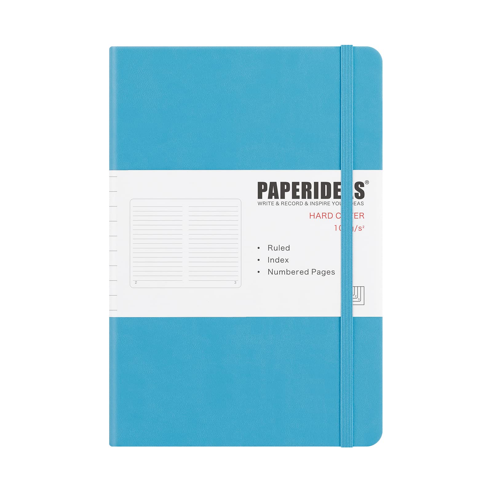 

PAPERIDEAS A5 Hardcover Notebook with Fully Numbered Two and Elastic Bands Sky Book-Like Pages, Bookmarks, (Horizontal Ruled, Blue)