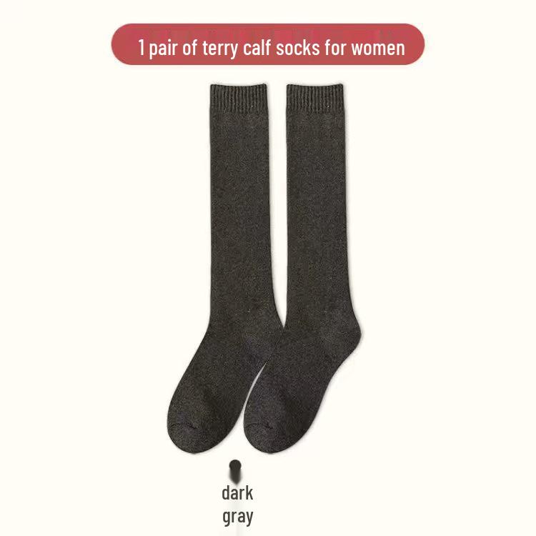 Women's Thick Terry Calf Socks - Warm Solid Color Towel Socks for Autumn and Winter